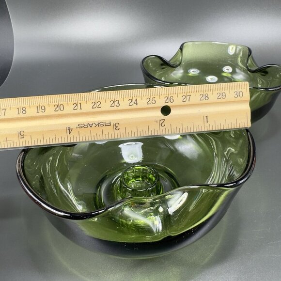 Anchor Hocking Modern Avocado Candlestick Holders Green Set 2 Folded Edge Votive - Picture 4 of 15